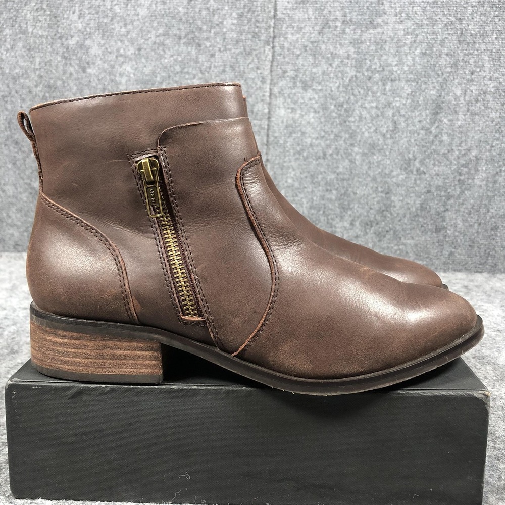 Crown‎ Vintage Cathy Ankle Booties Womens 8.5M Brown Leather Zip Block Heel - Picture 6 of 16